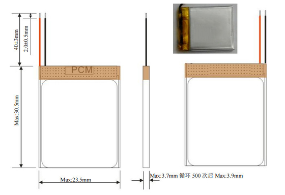 3Bateria recarregável Lipo de 7 V 372328 3,7 V 200 mAh Bateria de polímeros de iões de lítio para produtos electrónicos