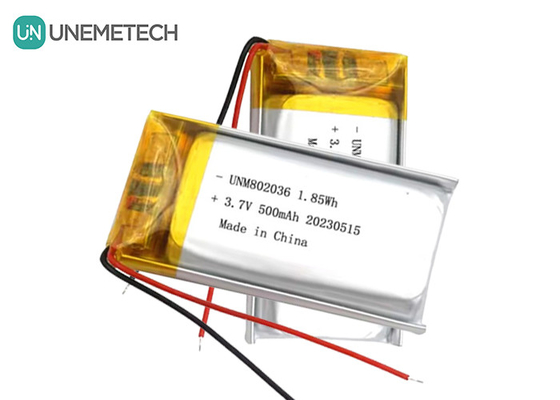 UNEMETECH 3.7V Bateria Li-ion Polymer 500mAh Bateria de Lítio Polymer 802036 1.85Wh Bateria LiPo