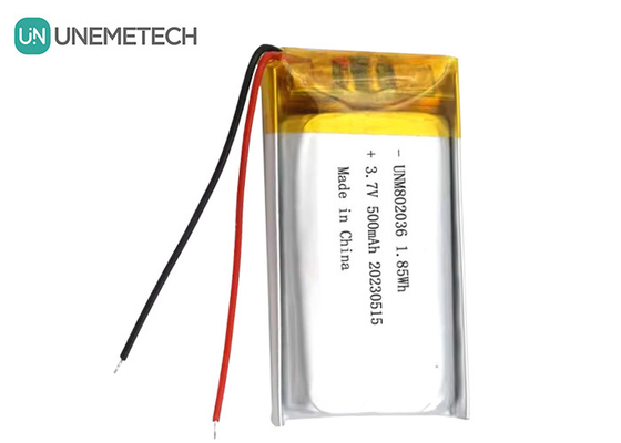 UNEMETECH 3.7V Bateria Li-ion Polymer 500mAh Bateria de Lítio Polymer 802036 1.85Wh Bateria LiPo