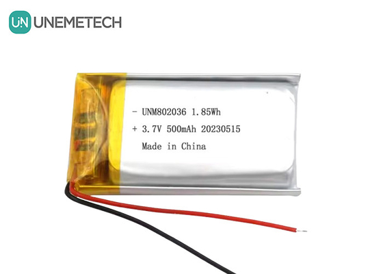 UNEMETECH 3.7V Bateria Li-ion Polymer 500mAh Bateria de Lítio Polymer 802036 1.85Wh Bateria LiPo