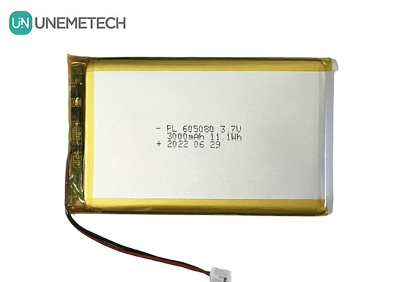 3.7V 3000mAh Bateria recarregável de iões de lítio 605080 com PCB e conector de fio para eletrônicos