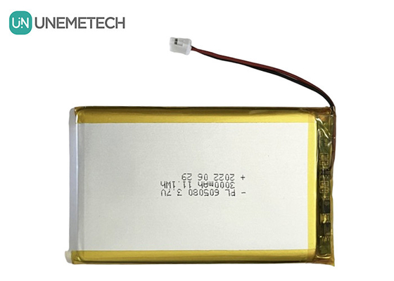3.7V 3000mAh Bateria recarregável de iões de lítio 605080 com PCB e conector de fio para eletrônicos