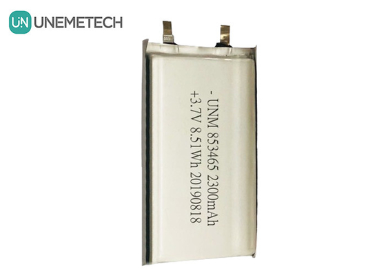3.7V 2300mah Pacote de bateria de polímero de lítio de célula única 853465 com IEC62133 para equipamentos médicos