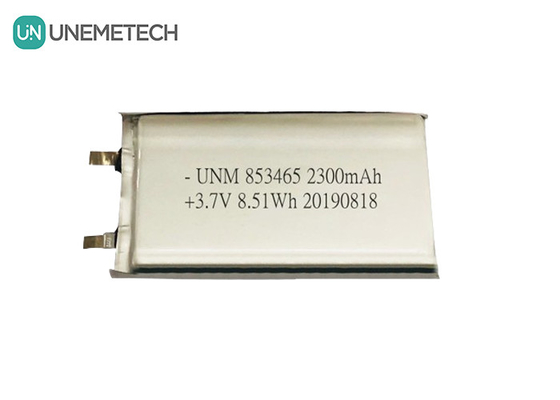 3.7V 2300mah Pacote de bateria de polímero de lítio de célula única 853465 com IEC62133 para equipamentos médicos