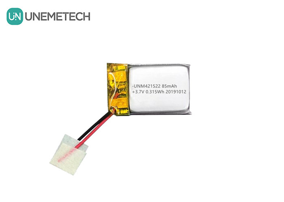 85mAh 3,7V Bateria de polímero de lítio pequena 421522 recarregável com PCM e fio de chumbo