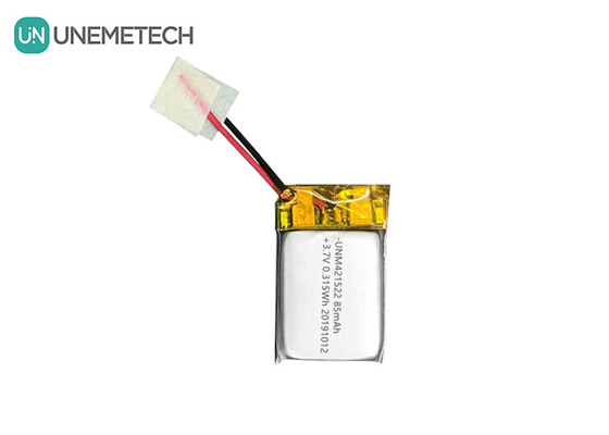 85mAh 3,7V Bateria de polímero de lítio pequena 421522 recarregável com PCM e fio de chumbo
