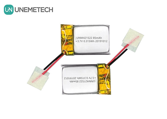 85mAh 3,7V Bateria de polímero de lítio pequena 421522 recarregável com PCM e fio de chumbo