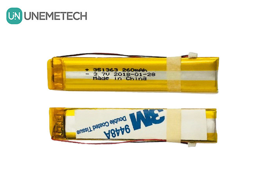 Bateria de polímero de lítio customizada de 3,7V 260mAh 351363 para óculos inteligentes