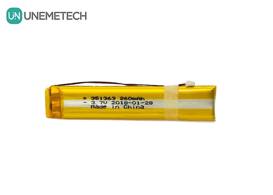 Bateria de polímero de lítio customizada de 3,7V 260mAh 351363 para óculos inteligentes