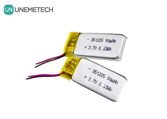 351225 Bateria Li-ion de polímero 3,7 V 90 mAh Bateria recarregável de polímero de Li ultra fina