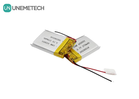 3.7V 270mAh 432031 Bateria de polímero de lítio para aparelhos eletrónicos