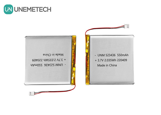 Bateria de polímero de íons de lítio 3.7V 550mAh 523436 Bateria recarregável de polímero Li para rastreador GPS