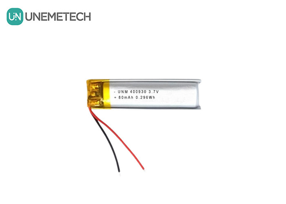 3.7V 80mAh 400930 Bateria de polímero de lítio personalizada de baixo peso para velas eletrônicas