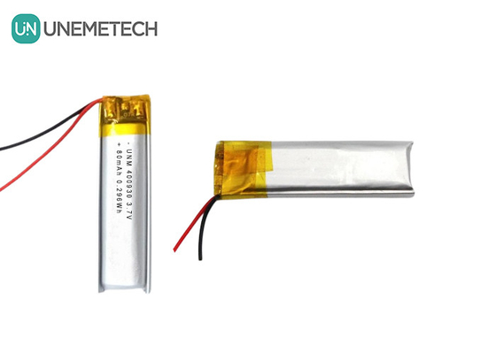 3.7V 80mAh 400930 Bateria de polímero de lítio personalizada de baixo peso para velas eletrônicas