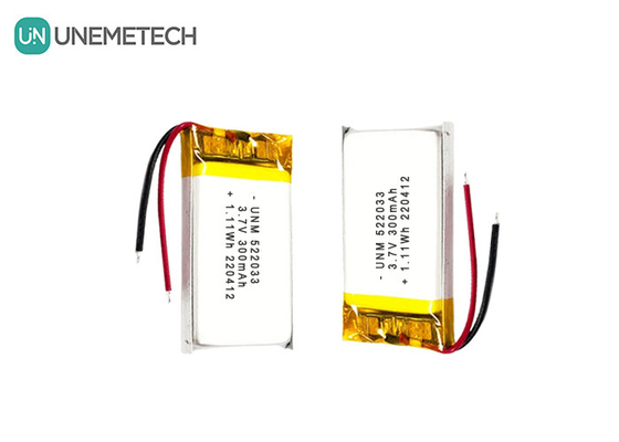 3.7V 300mAh 522033 Flexível Custom Bateria Li-ion Polymer para relógios inteligentes