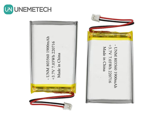 Bateria de lítio polímero flexível recarregável 3.7V 1900mAh 803560 para lanternas