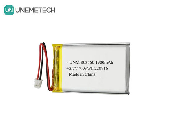 Bateria de lítio polímero flexível recarregável 3.7V 1900mAh 803560 para lanternas