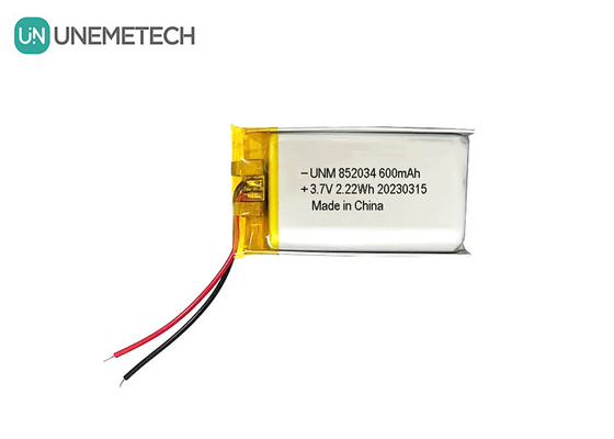 3.7V 600mAh 852034 Bateria recarregável personalizada de polímero de lítio para fones de ouvido