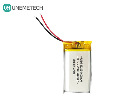 3.7V 600mAh 852034 Bateria recarregável personalizada de polímero de lítio para fones de ouvido