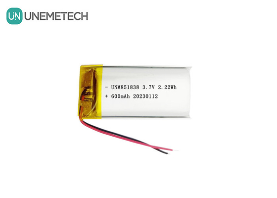 600mAh Bateria recarregável de Li Polymer 851838 3.7V Bateria Lipo personalizada