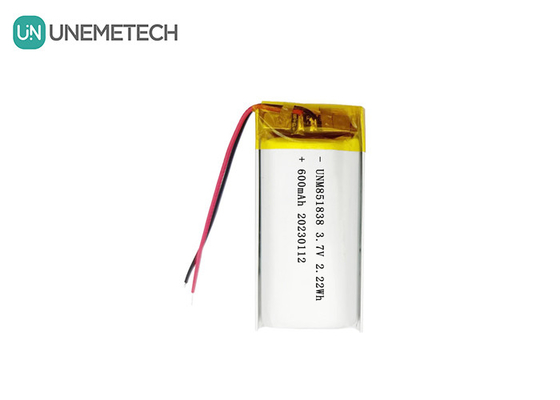 600mAh Bateria recarregável de Li Polymer 851838 3.7V Bateria Lipo personalizada
