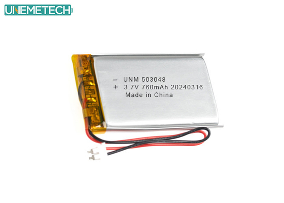 3.7 V 760mAh Bateria de polímero de lítio 503048 com aprovação CE para eletrônicos inteligentes