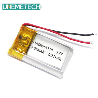 3.7V 65mAh 561118 Bateria recarregável personalizável de polímero de lítio para auscultadores
