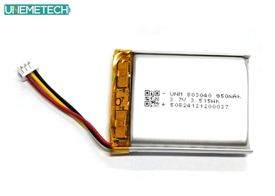 3.7V 950mAh 803040 Bateria de íons de lítio de polímero com Molex51021-3P para eletrônicos externos